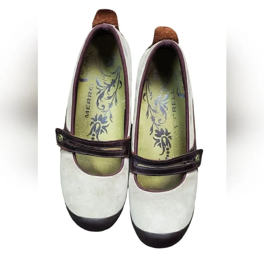 Merrell Taupe & Brown Leather Mary Janes